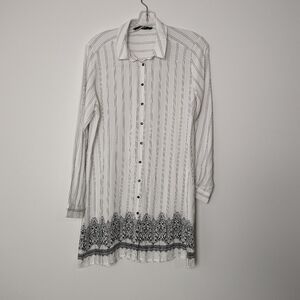 LC Waikiki Classic Striped Button-Up Shirt with Lace Hem - Size 40